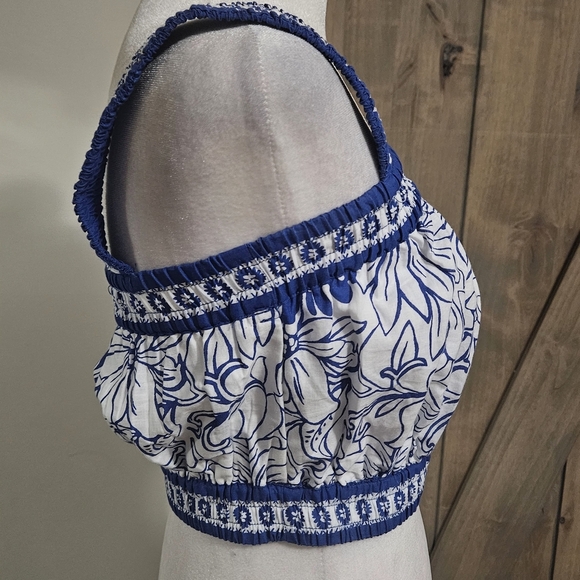 JAPNA Floral Embroidered Crop Top in Blue and White. Size Small NWT - Picture 7 of 12